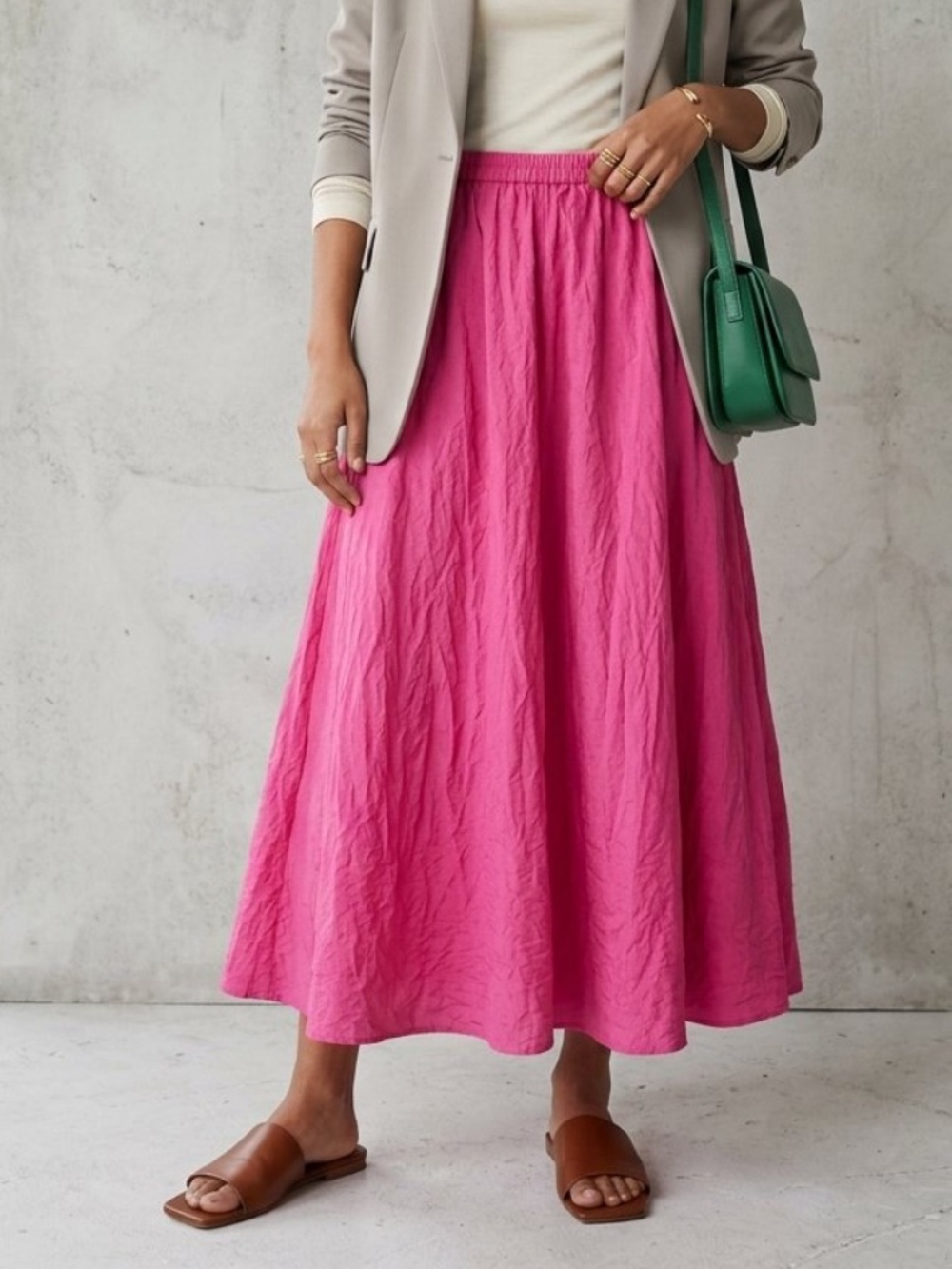 Worthington Pink Silk Maxi A-Line Skirt Bohemian Lightweight Coastal Boho Sz XL